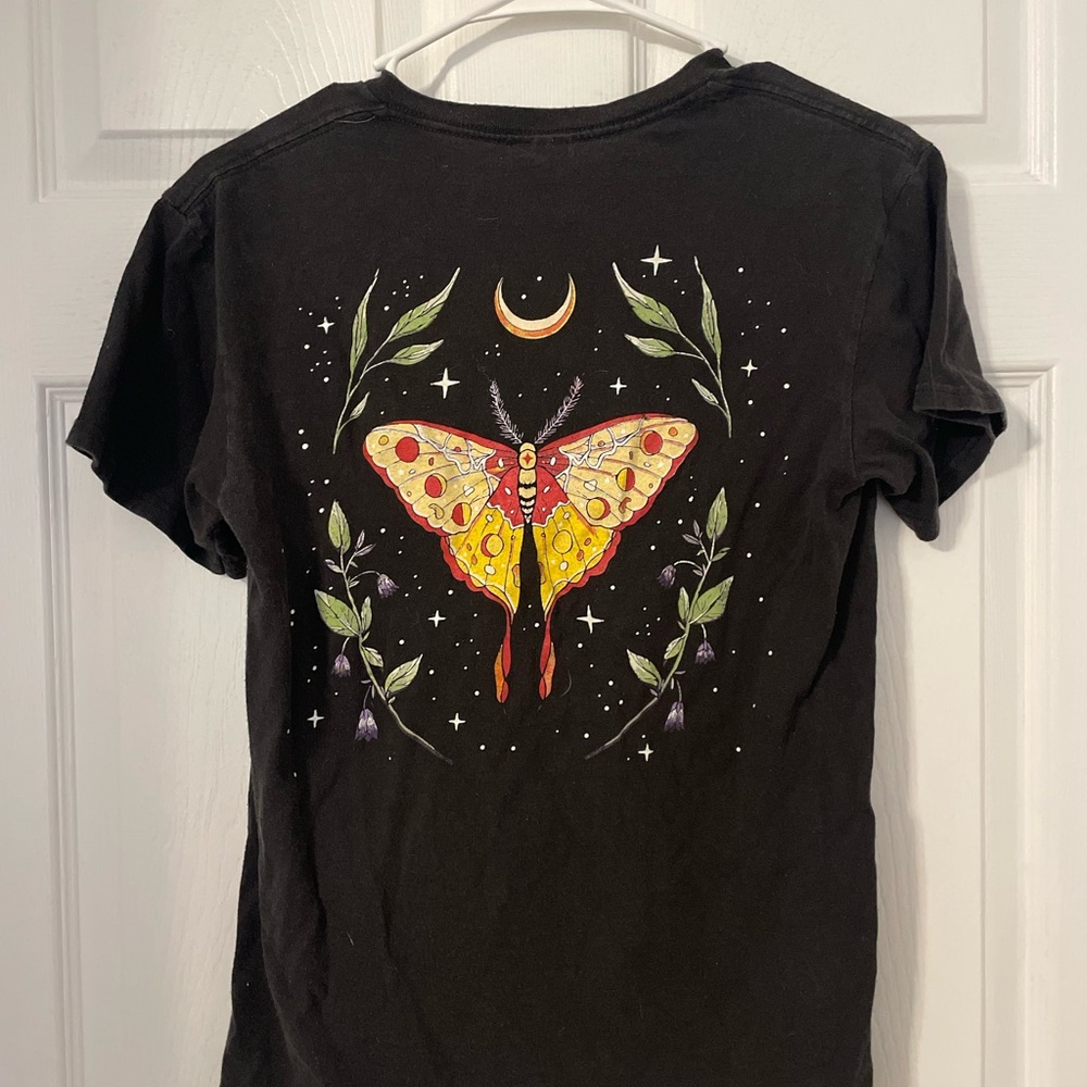 Black T-Shirt with Colorful Butterfly Design